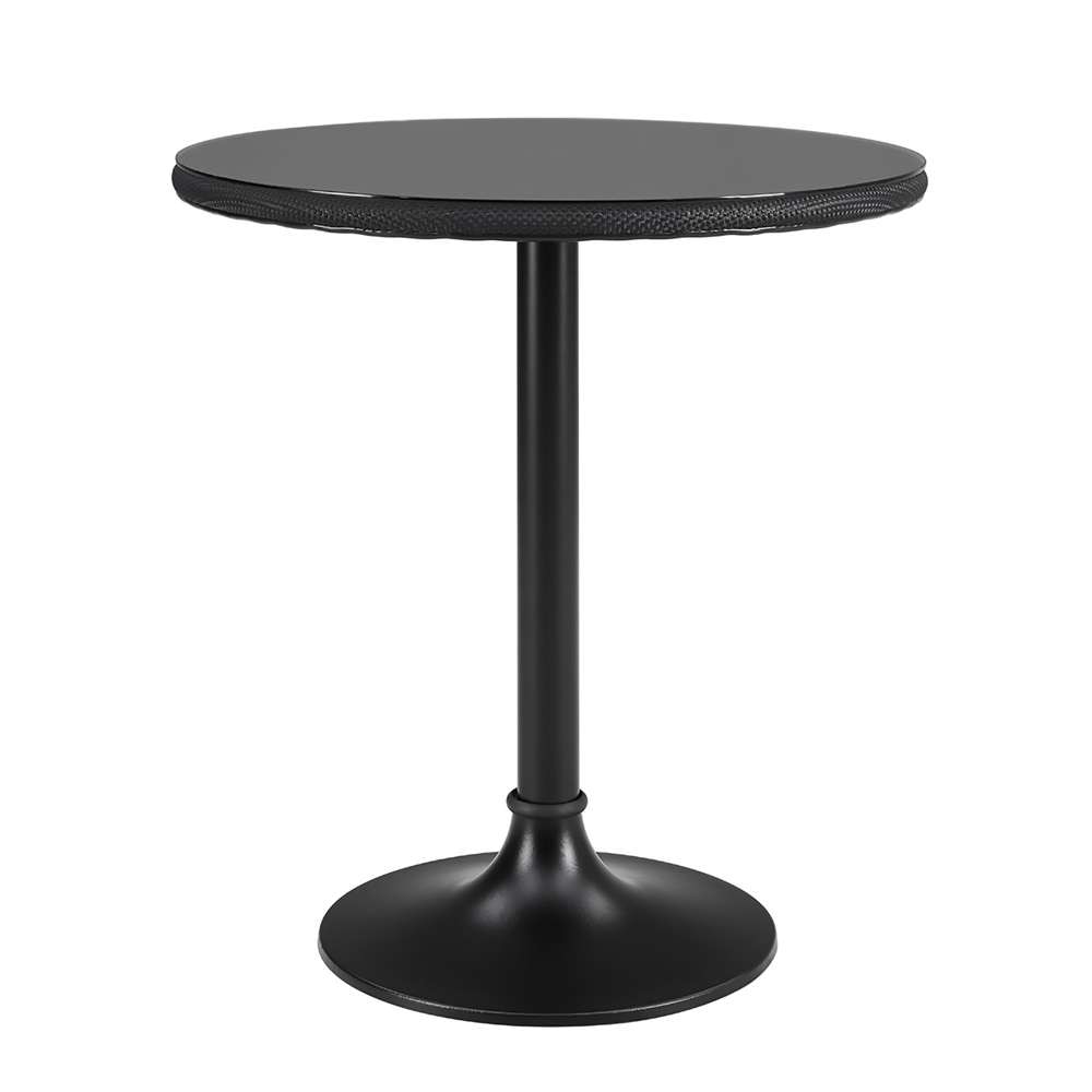 Euro Style - Erlend 30in Bistro Table Tempered Glass Top Over Black Textylene Mesh with Black Column and Base - 90402BLK-KIT veiw 2
