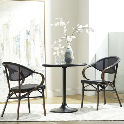 Euro Style - Erlend 30in Bistro Table Tempered Glass Top Over Black Textylene Mesh with Black Column and Base - 90402BLK-KIT veiw 5