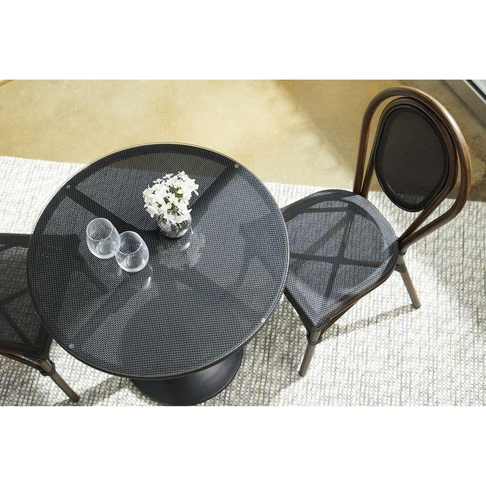 Euro Style - Erlend 30in Bistro Table Tempered Glass Top Over Black Textylene Mesh with Black Column and Base - 90402BLK-KIT veiw 6