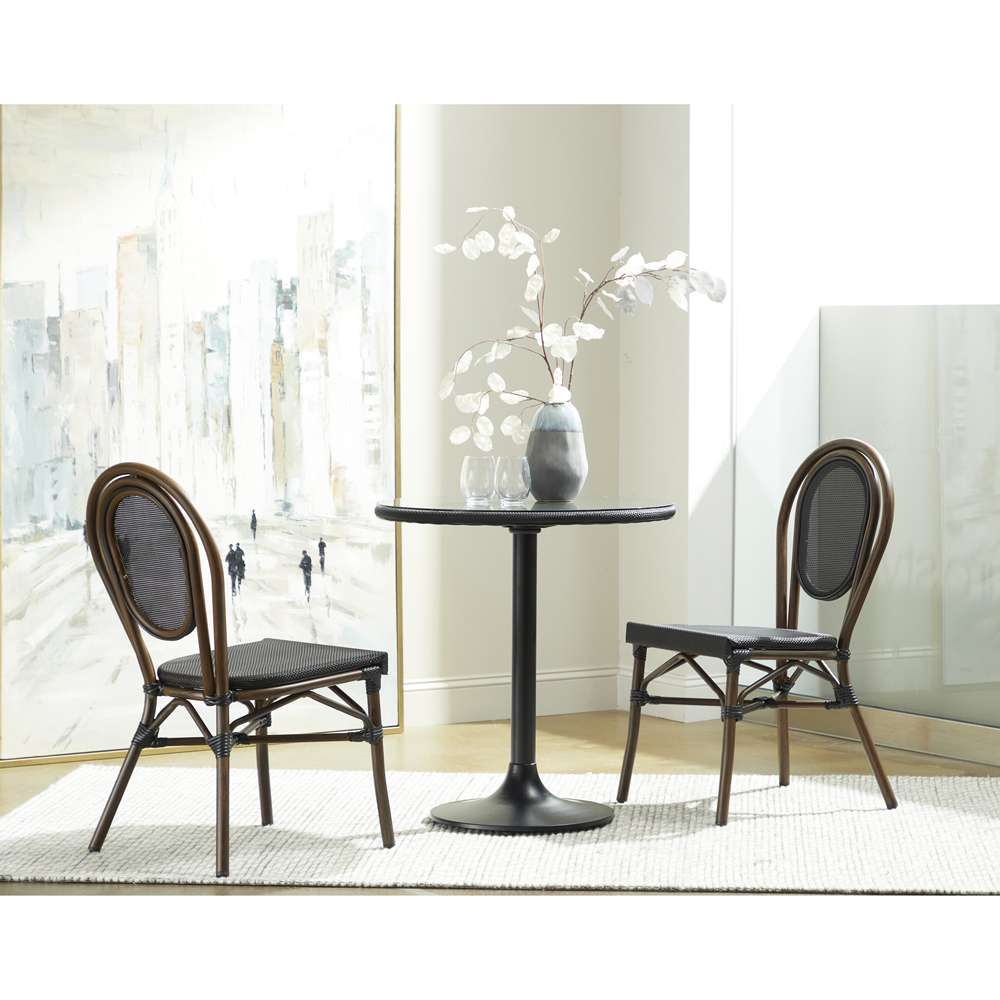Euro Style - Erlend 30in Bistro Table Tempered Glass Top Over Black Textylene Mesh with Black Column and Base - 90402BLK-KIT veiw 7