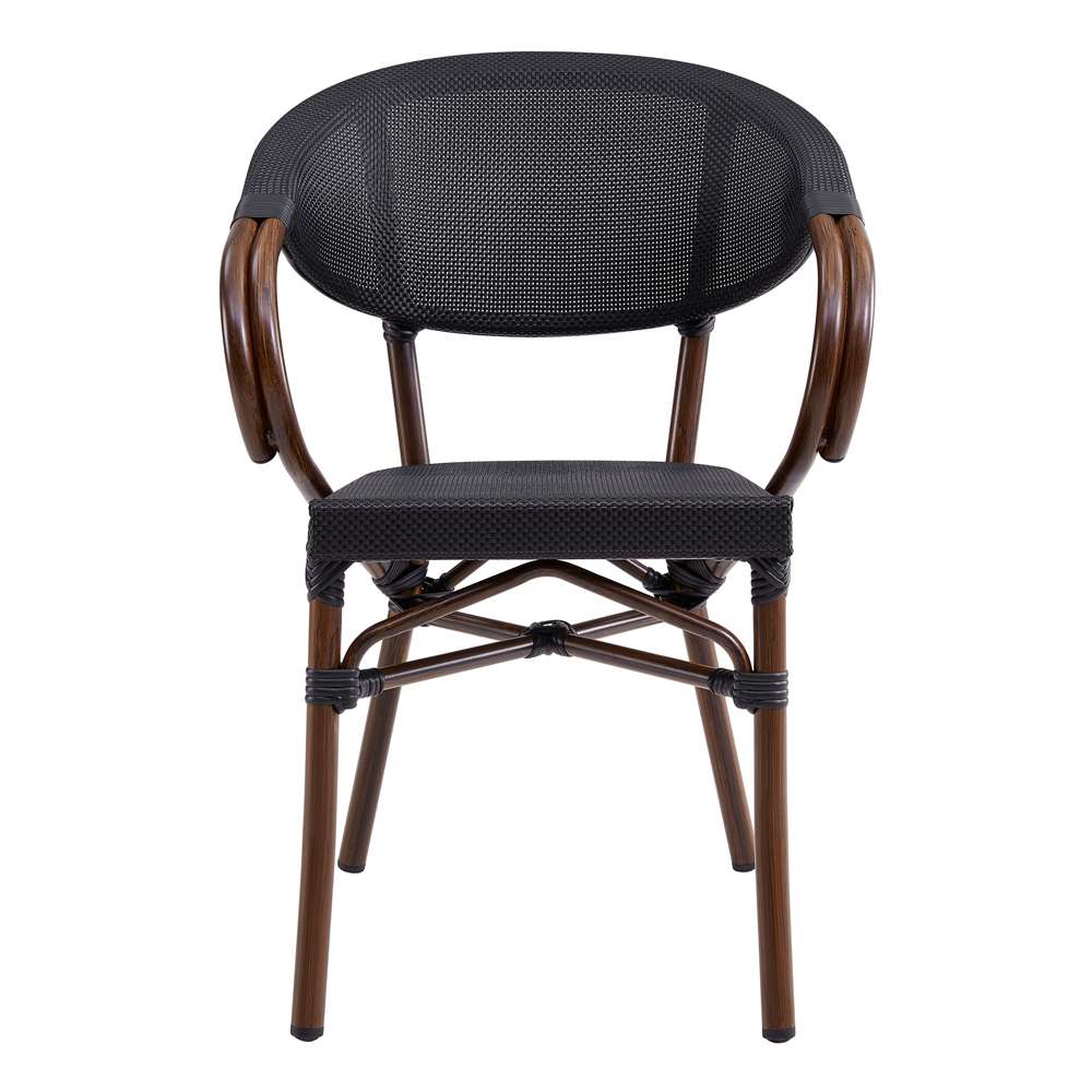 Euro Style - Jannie Stacking Armchair in Black Textylene Mesh with Brown Frame (Set of 2) - 90392BLK veiw 1