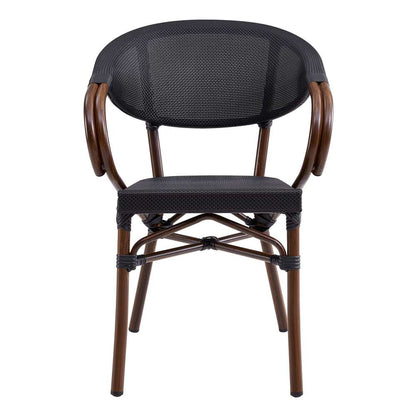 Euro Style - Jannie Stacking Armchair in Black Textylene Mesh with Brown Frame (Set of 2) - 90392BLK veiw 1