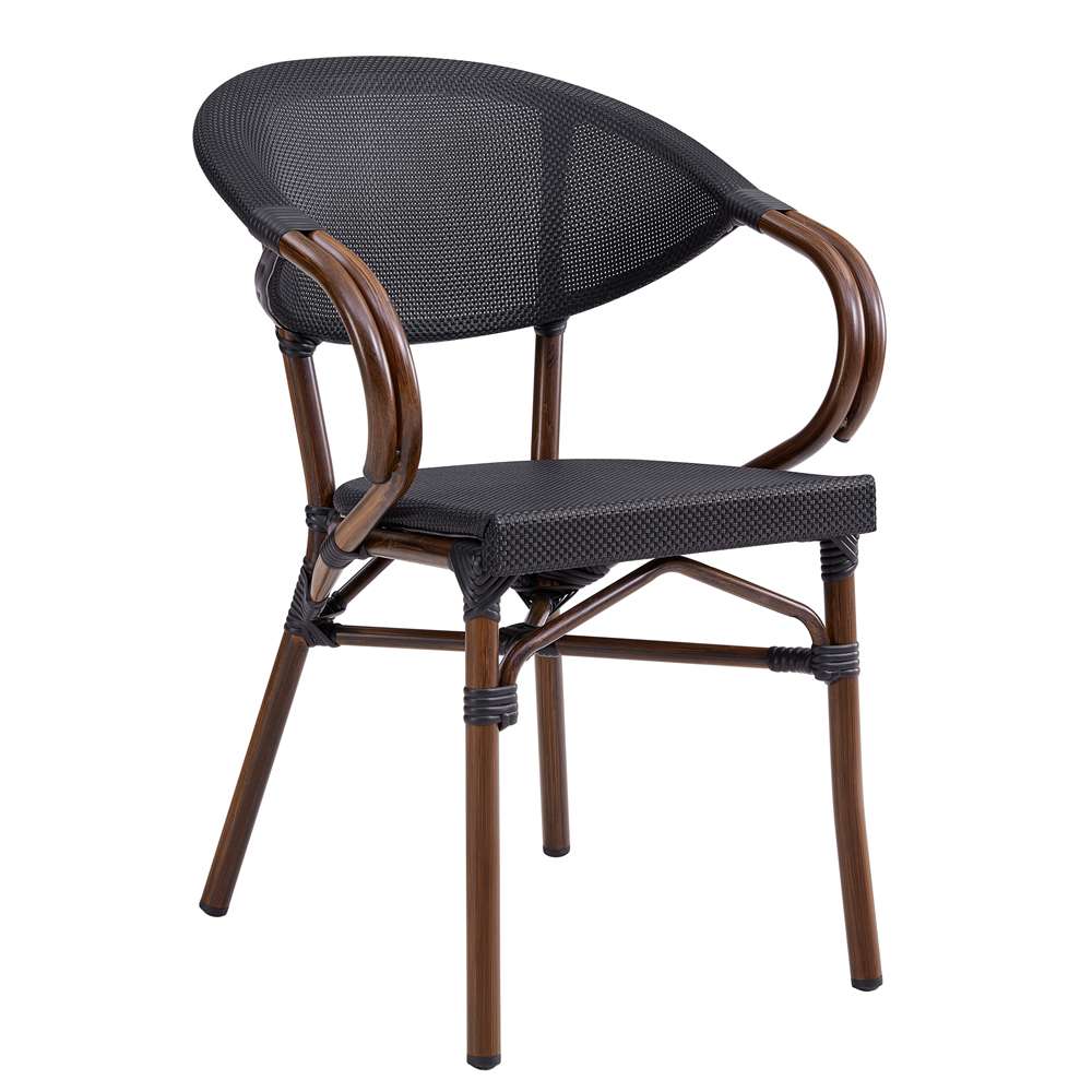 Euro Style - Jannie Stacking Armchair in Black Textylene Mesh with Brown Frame (Set of 2) - 90392BLK veiw 2
