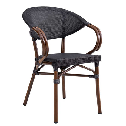 Euro Style - Jannie Stacking Armchair in Black Textylene Mesh with Brown Frame (Set of 2) - 90392BLK veiw 2