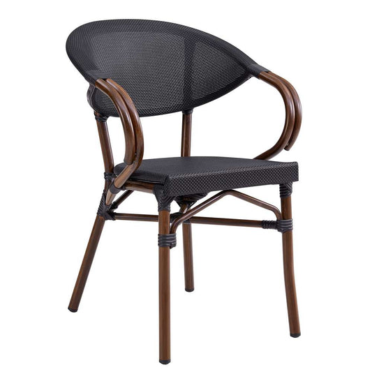 Euro Style - Jannie Stacking Armchair in Black Textylene Mesh with Brown Frame (Set of 2) - 90392BLK veiw 2