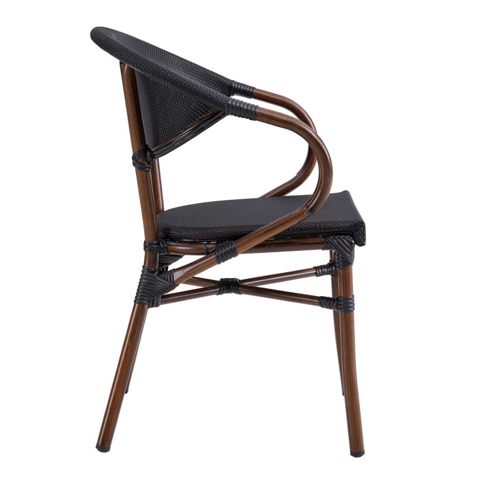 Euro Style - Jannie Stacking Armchair in Black Textylene Mesh with Brown Frame (Set of 2) - 90392BLK veiw 3