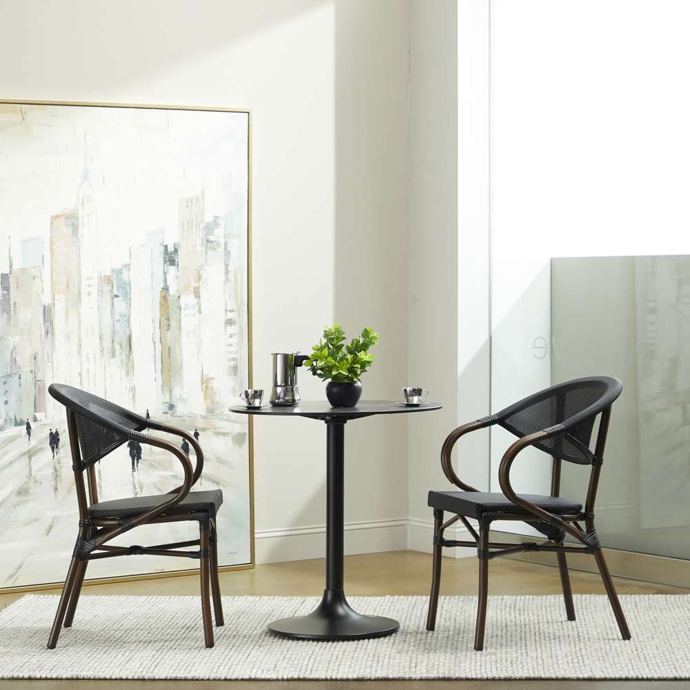 Euro Style - Jannie Stacking Armchair in Black Textylene Mesh with Brown Frame (Set of 2) - 90392BLK veiw 7