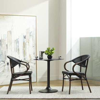 Euro Style - Jannie Stacking Armchair in Black Textylene Mesh with Brown Frame (Set of 2) - 90392BLK veiw 7
