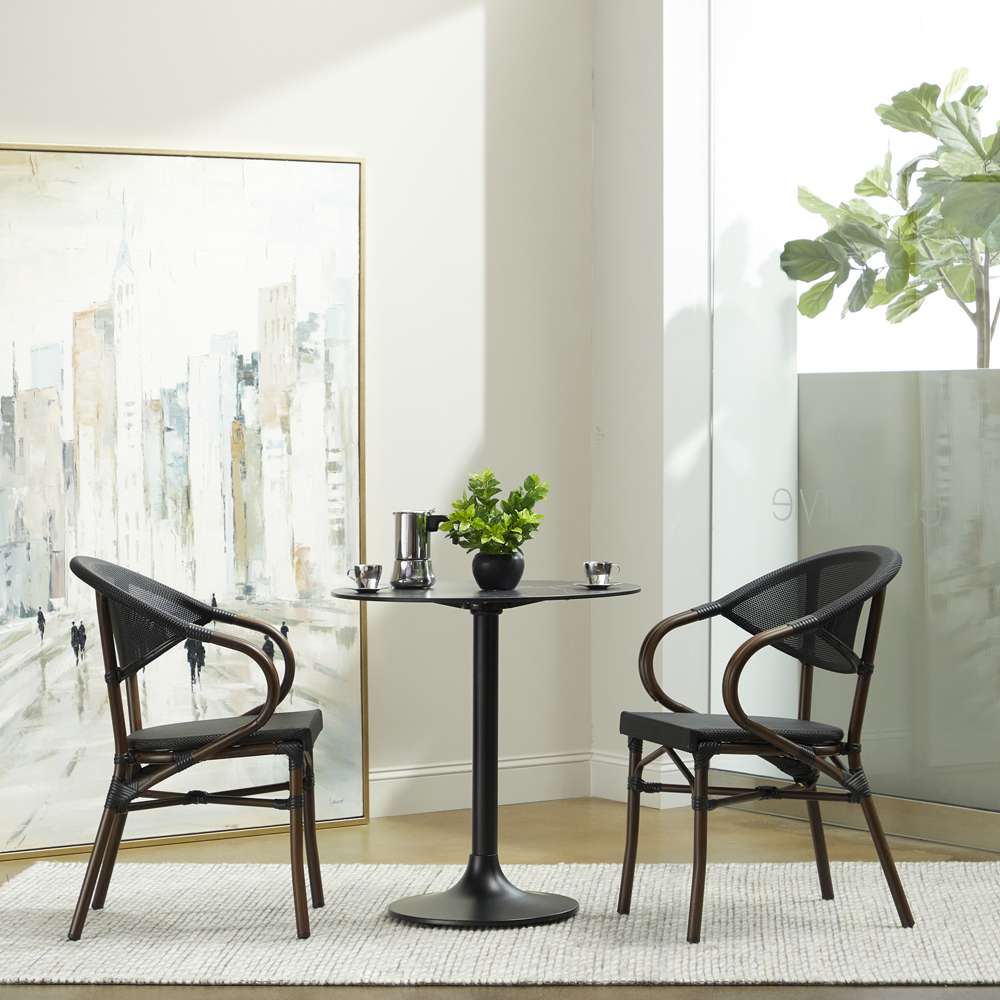 Euro Style - Jannie Stacking Armchair in Black Textylene Mesh with Brown Frame (Set of 2) - 90392BLK veiw 8