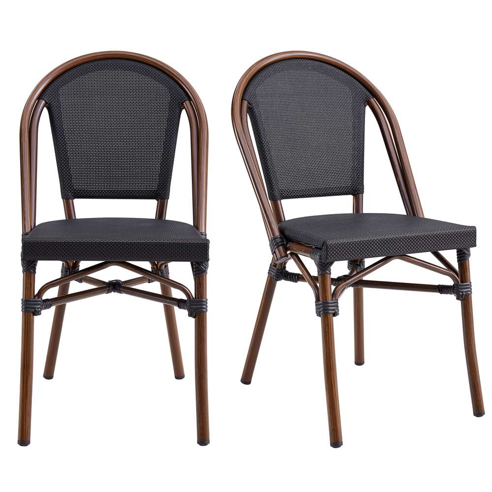 Euro Style - Jannie Stacking Side Chair in Black Textylene Mesh with Brown Frame (Set of 2) - 90394-BLK veiw 6