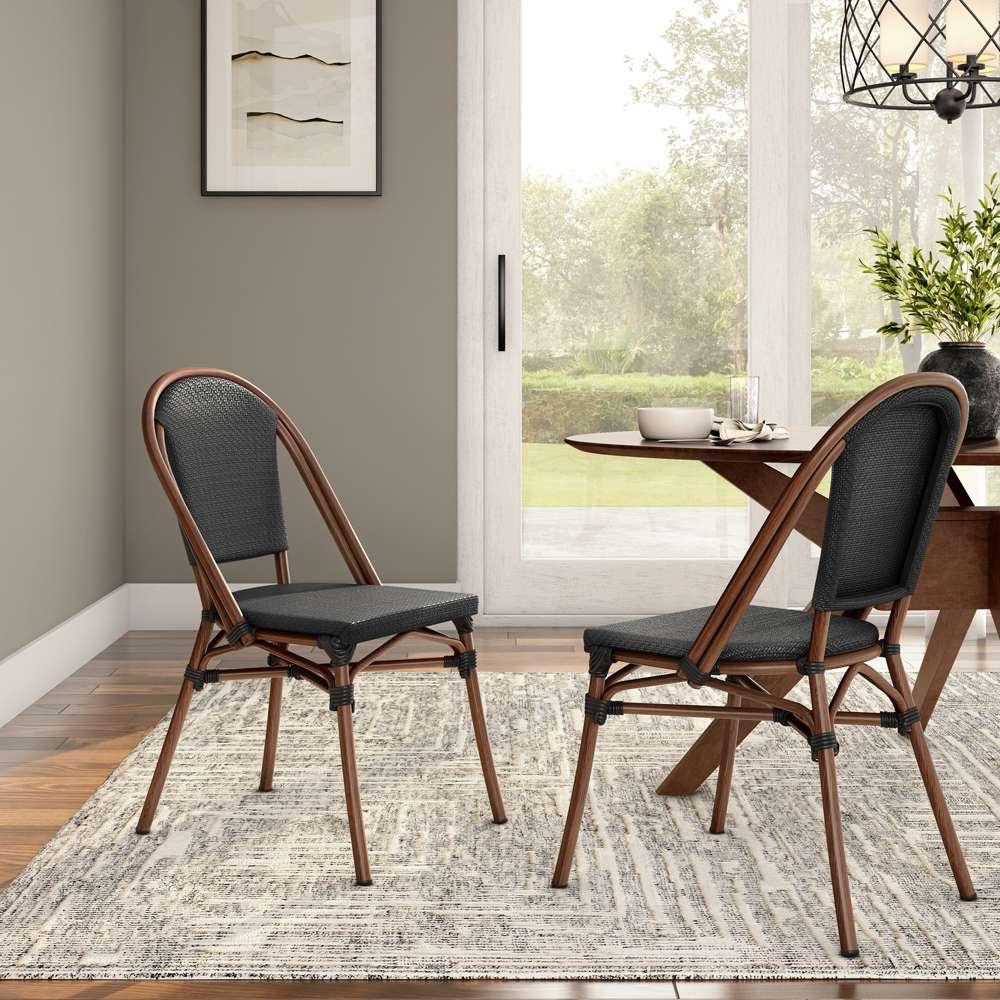 Euro Style - Jannie Stacking Side Chair in Black Textylene Mesh with Brown Frame (Set of 2) - 90394-BLK veiw 7