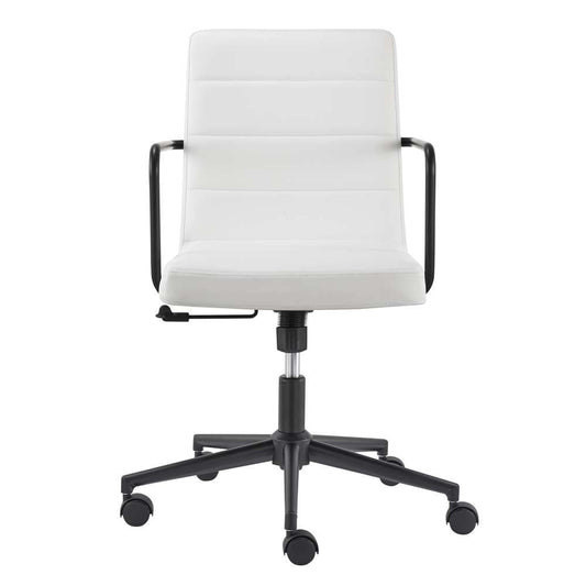 Euro Style - Leander Low Back Office Chair in White with Matte Black Armrests/Base - 10682-WHT veiw 1