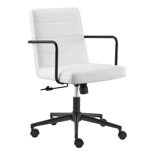 Euro Style - Leander Low Back Office Chair in White with Matte Black Armrests/Base - 10682-WHT veiw 2
