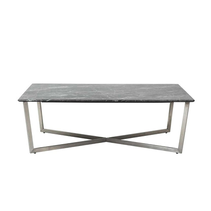 Euro Style - Llona 48in Rectangle Coffee Table in Black Marble Melamine with Brushed Stainless Steel Base - 90380BLK veiw 1