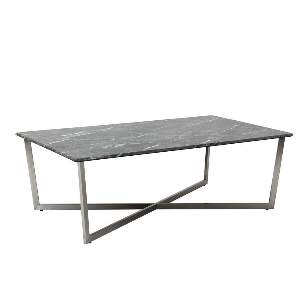 Euro Style - Llona 48in Rectangle Coffee Table in Black Marble Melamine with Brushed Stainless Steel Base - 90380BLK veiw 2