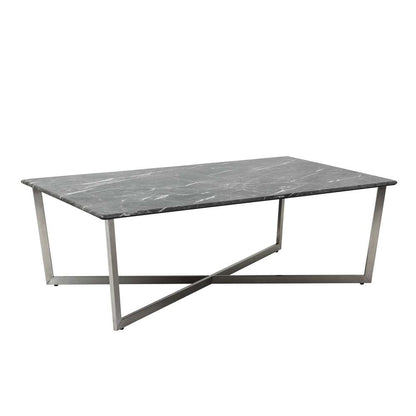 Euro Style - Llona 48in Rectangle Coffee Table in Black Marble Melamine with Brushed Stainless Steel Base - 90380BLK veiw 2