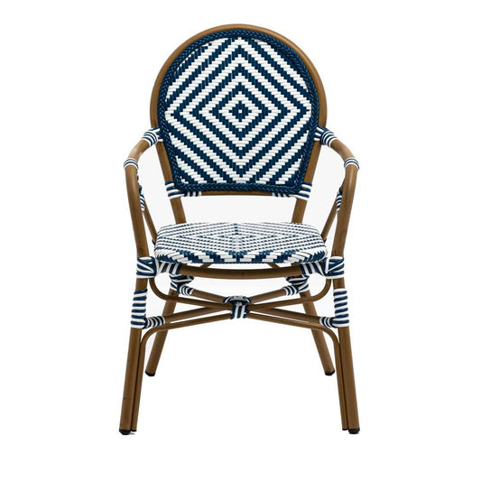 Euro Style - Orla Stacking Armchair in Blue/White Polyethylene Rattan with Light Brown Powder Coated Frame (Set of 2) - 90528 veiw 1