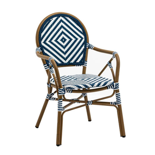 Euro Style - Orla Stacking Armchair in Blue/White Polyethylene Rattan with Light Brown Powder Coated Frame (Set of 2) - 90528 veiw 2
