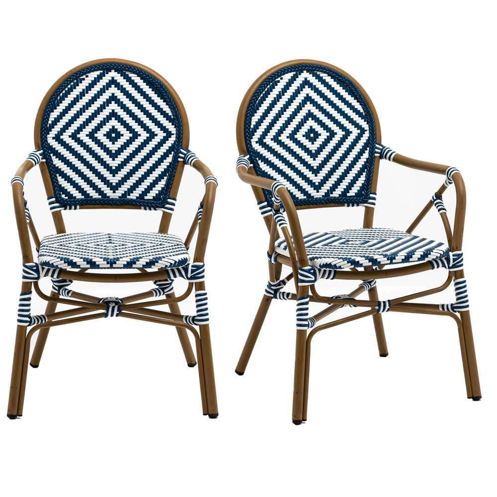Euro Style - Orla Stacking Armchair in Blue/White Polyethylene Rattan with Light Brown Powder Coated Frame (Set of 2) - 90528 veiw 6