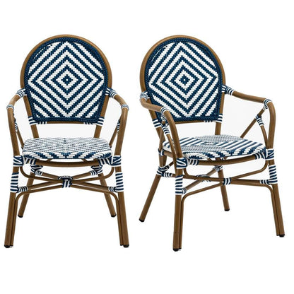 Euro Style - Orla Stacking Armchair in Blue/White Polyethylene Rattan with Light Brown Powder Coated Frame (Set of 2) - 90528 veiw 6