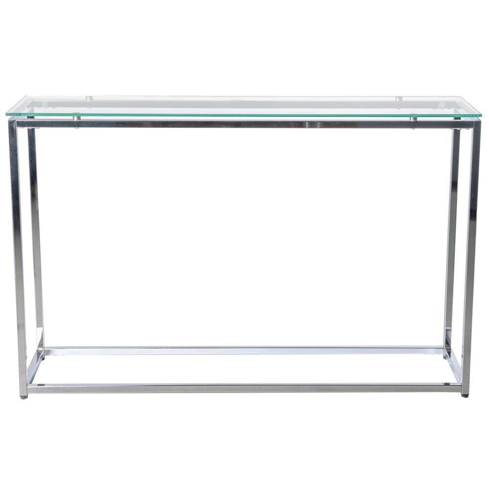 Euro Style - Sandor Long Console Table with Clear Tempered Glass Top and Chrome Frame - 28021CLR veiw 1