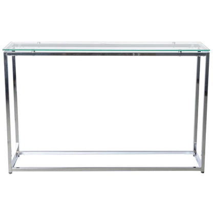 Euro Style - Sandor Long Console Table with Clear Tempered Glass Top and Chrome Frame - 28021CLR veiw 1