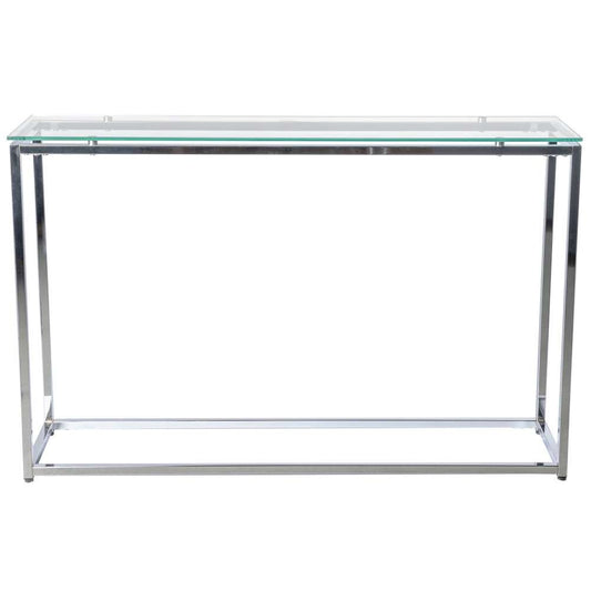 Euro Style - Sandor Long Console Table with Clear Tempered Glass Top and Chrome Frame - 28021CLR veiw 1