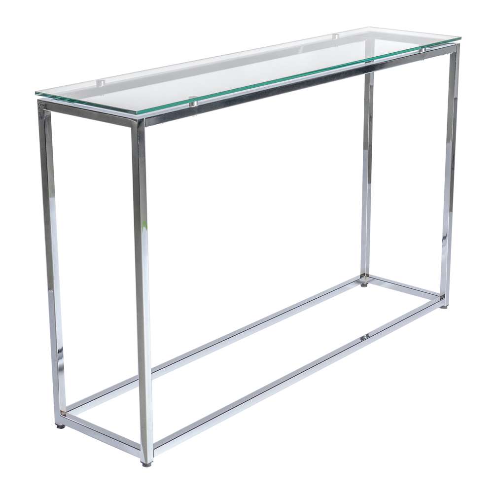 Euro Style - Sandor Long Console Table with Clear Tempered Glass Top and Chrome Frame - 28021CLR veiw 2