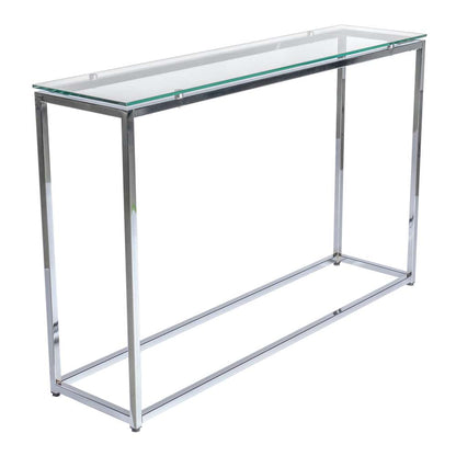 Euro Style - Sandor Long Console Table with Clear Tempered Glass Top and Chrome Frame - 28021CLR veiw 2
