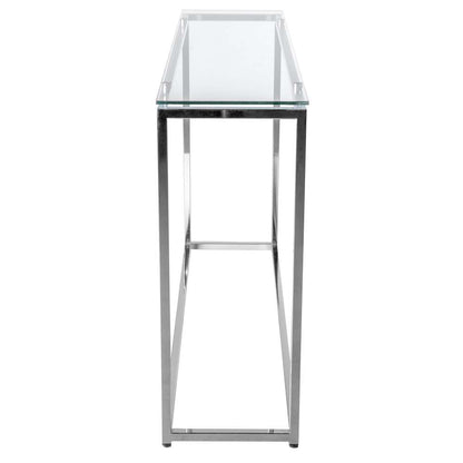 Euro Style - Sandor Long Console Table with Clear Tempered Glass Top and Chrome Frame - 28021CLR veiw 3