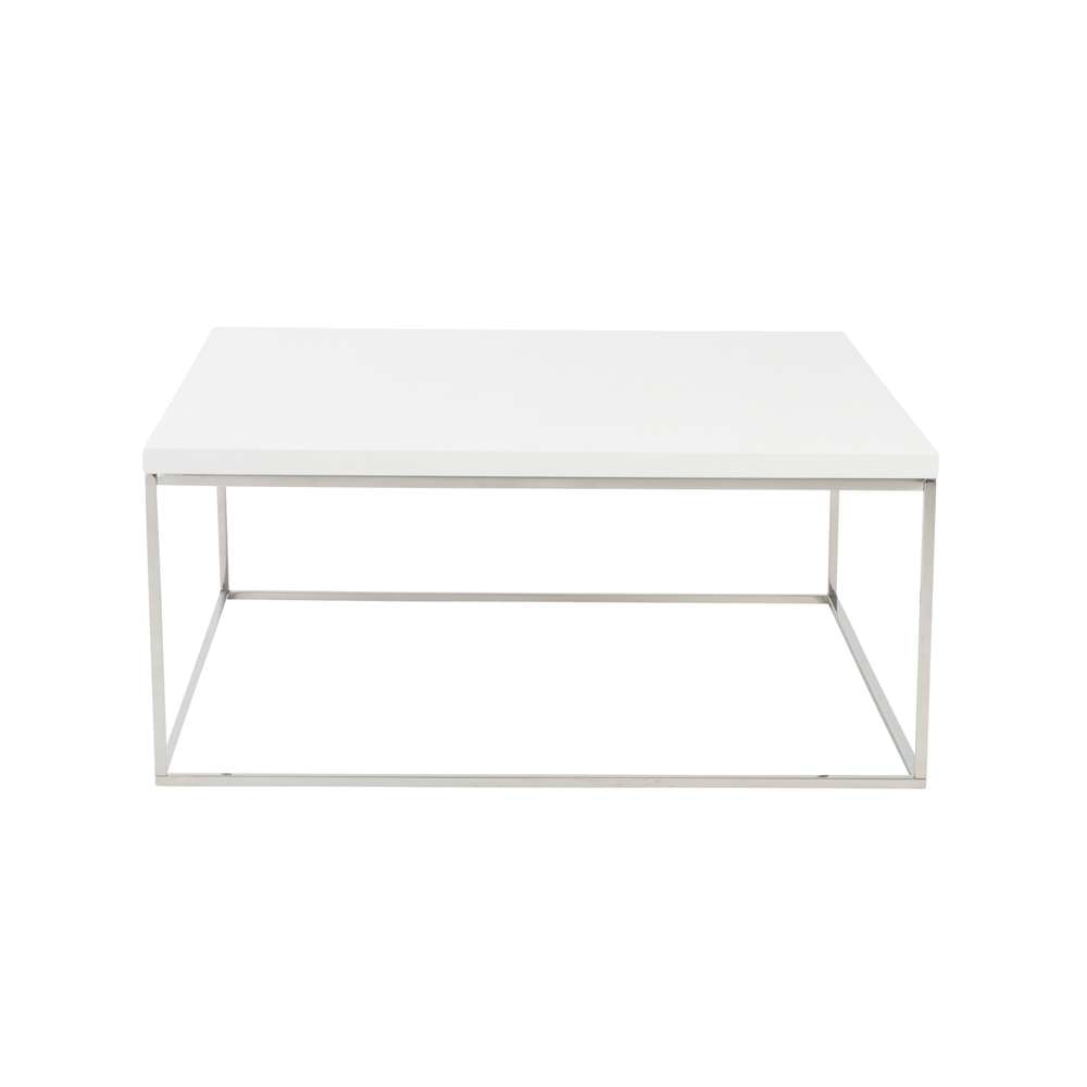 Euro Style - Teresa Square Coffee Table in White with Polished Stainless Steel Base - 09800WHT veiw 1