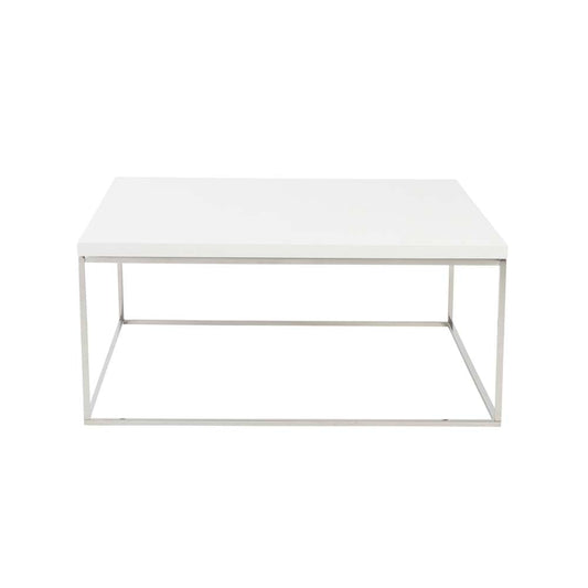 Euro Style - Teresa Square Coffee Table in White with Polished Stainless Steel Base - 09800WHT veiw 1