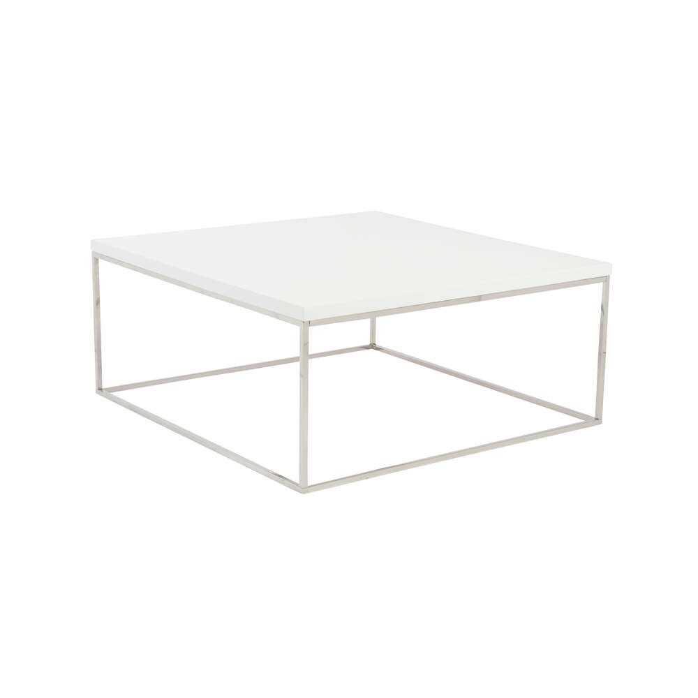 Euro Style - Teresa Square Coffee Table in White with Polished Stainless Steel Base - 09800WHT veiw 2