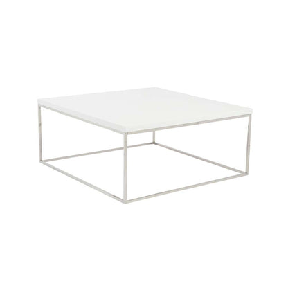 Euro Style - Teresa Square Coffee Table in White with Polished Stainless Steel Base - 09800WHT veiw 2