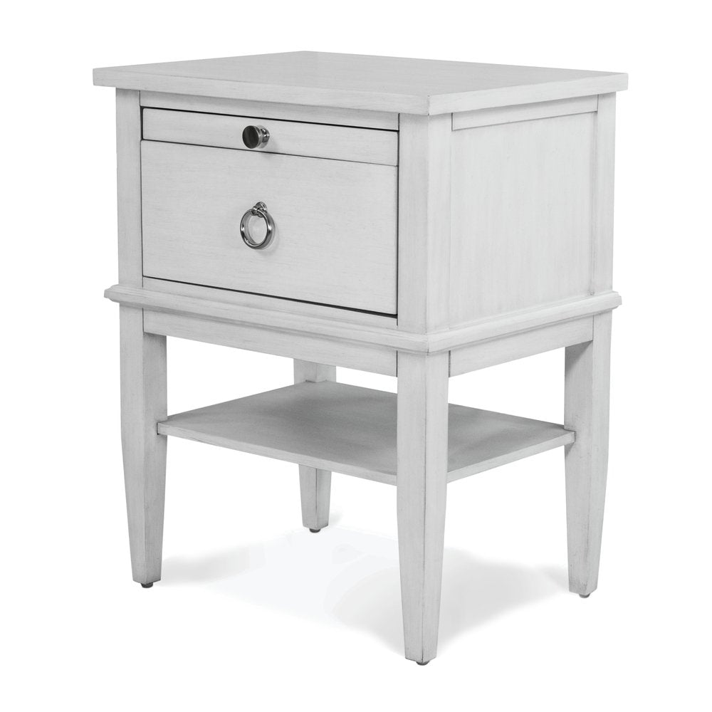 Finn & Louise - Point Breeze - 1 Drawer Nightstand with Jewelry Tray, Shelf, Power Strip, USB-A and USB-C Port - Fresh White with Soft Grey Glaze Finish - FL-B65031-FRESHWHITE view 1
