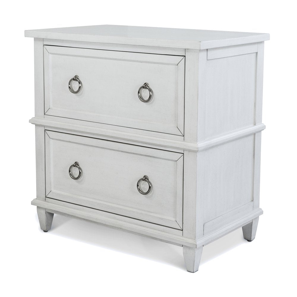 Finn & Louise - Point Breeze - 2 Drawer Nightstand with Power Strip, USB-A and USB-C Port - Fresh White with Soft Grey Glaze Finish - FL-B65032-FRESHWHITE view 1