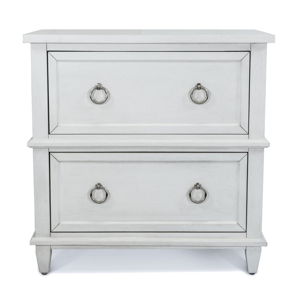 Finn & Louise - Point Breeze - 2 Drawer Nightstand with Power Strip, USB-A and USB-C Port - Fresh White with Soft Grey Glaze Finish - FL-B65032-FRESHWHITE view 2