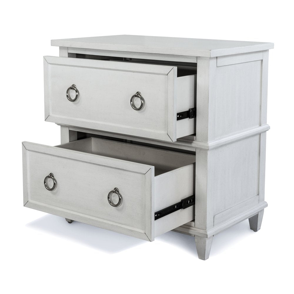 Finn & Louise - Point Breeze - 2 Drawer Nightstand with Power Strip, USB-A and USB-C Port - Fresh White with Soft Grey Glaze Finish - FL-B65032-FRESHWHITE view 3