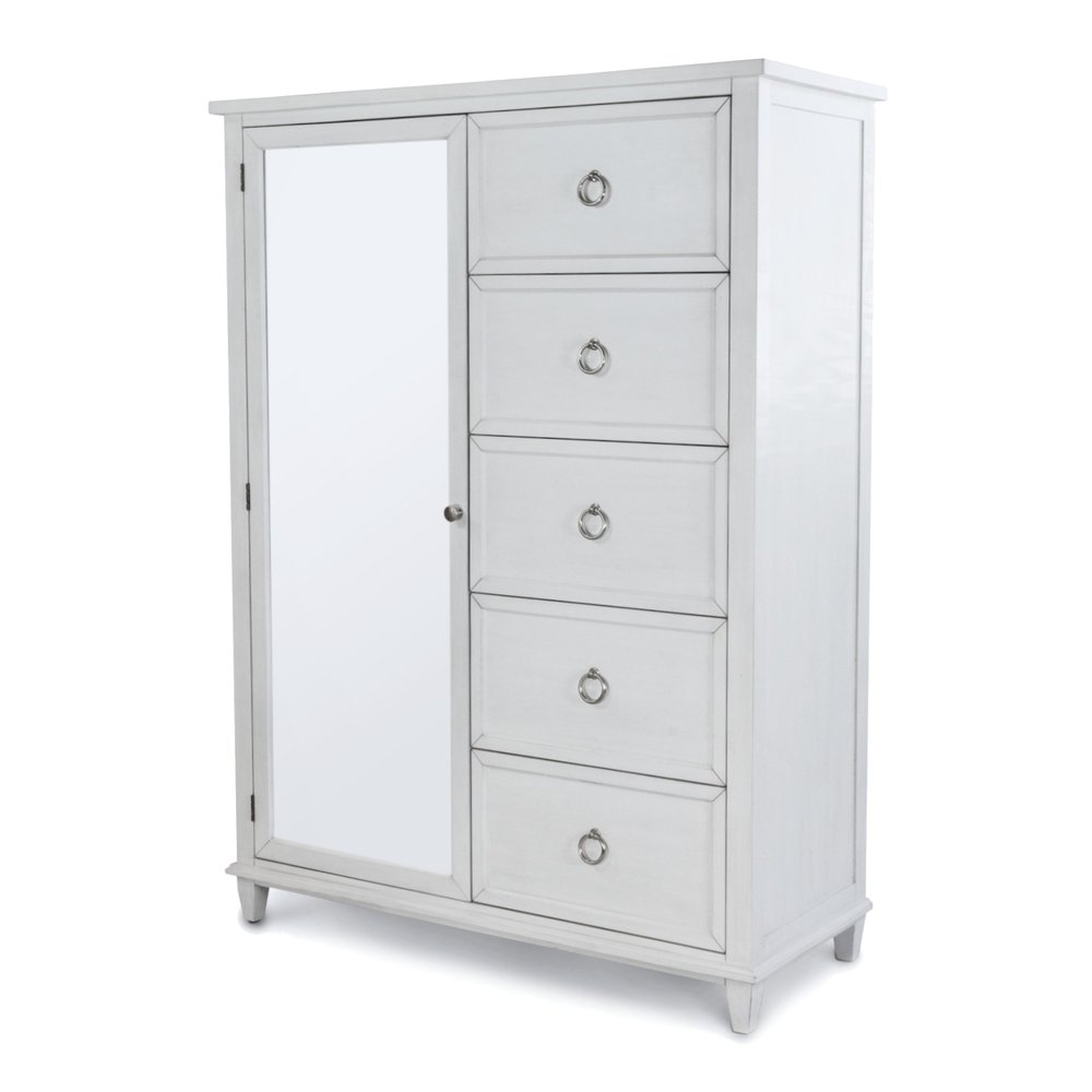 Finn & Louise - Point Breeze - Mirrored Door Chest - Fresh White with Soft Grey Glaze Finish - FL-B65037-FRESHWHITE view 1