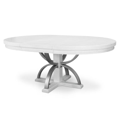 Finn & Louise - Point Breeze - Round Dining Table with Metal and 20" Leaf (52"-72") - Fresh White with Soft Grey Glaze Finish - FL-D65085-FRESHWHITE view 1