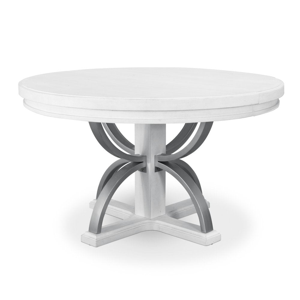 Finn & Louise - Point Breeze - Round Dining Table with Metal and 20" Leaf (52"-72") - Fresh White with Soft Grey Glaze Finish - FL-D65085-FRESHWHITE view 2