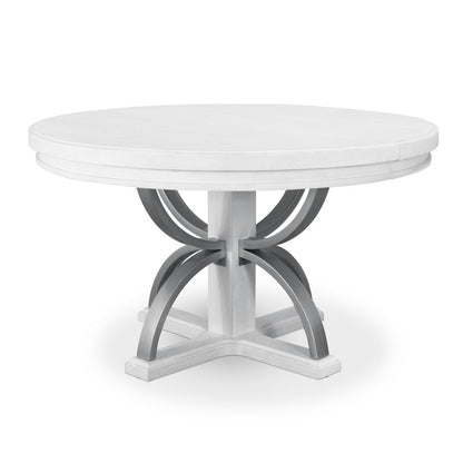 Finn & Louise - Point Breeze - Round Dining Table with Metal and 20" Leaf (52"-72") - Fresh White with Soft Grey Glaze Finish - FL-D65085-FRESHWHITE view 2
