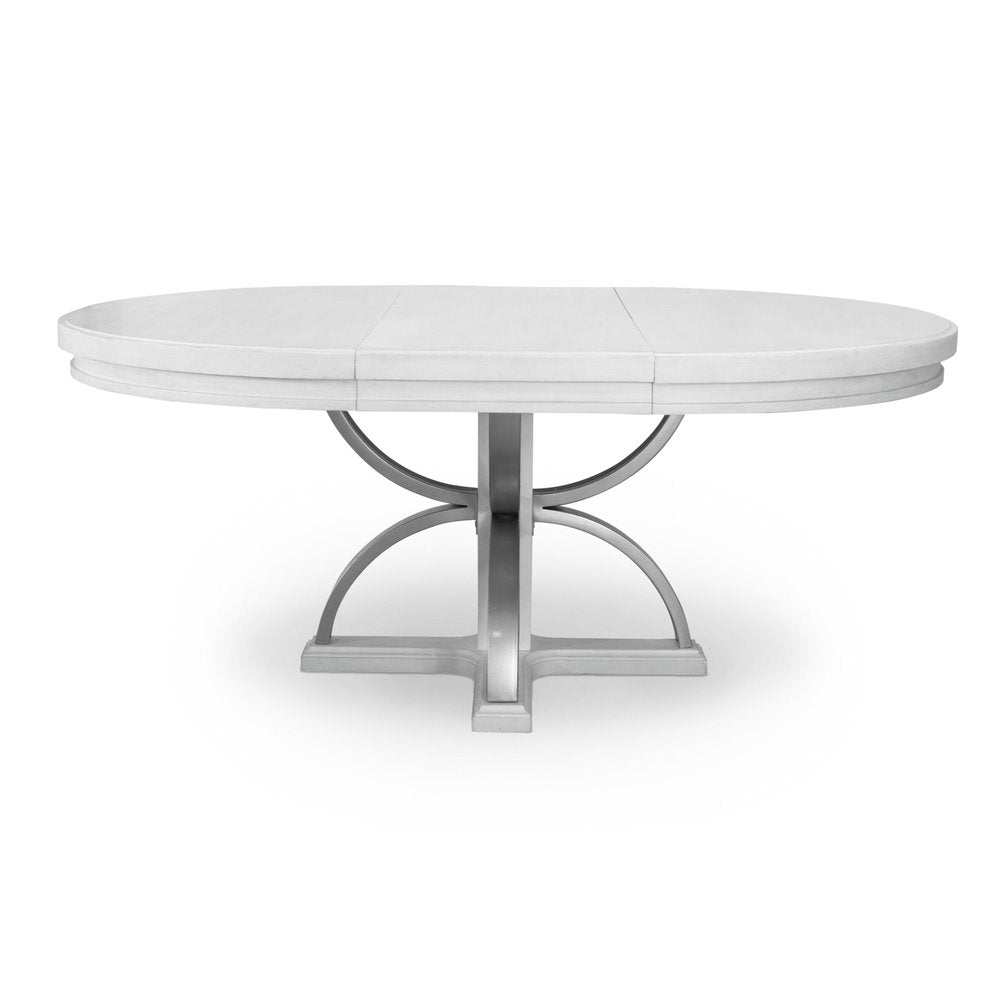 Finn & Louise - Point Breeze - Round Dining Table with Metal and 20" Leaf (52"-72") - Fresh White with Soft Grey Glaze Finish - FL-D65085-FRESHWHITE view 3