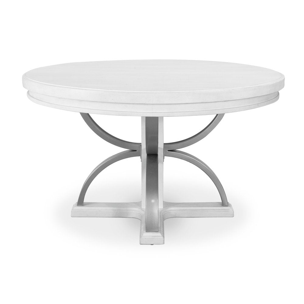 Finn & Louise - Point Breeze - Round Dining Table with Metal and 20" Leaf (52"-72") - Fresh White with Soft Grey Glaze Finish - FL-D65085-FRESHWHITE view 4