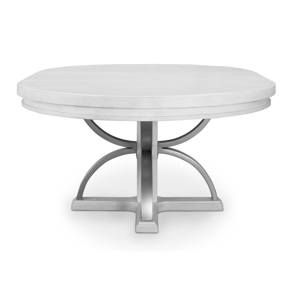Finn & Louise - Point Breeze - Round Dining Table with Metal and 20" Leaf (52"-72") - Fresh White with Soft Grey Glaze Finish - FL-D65085-FRESHWHITE view 5