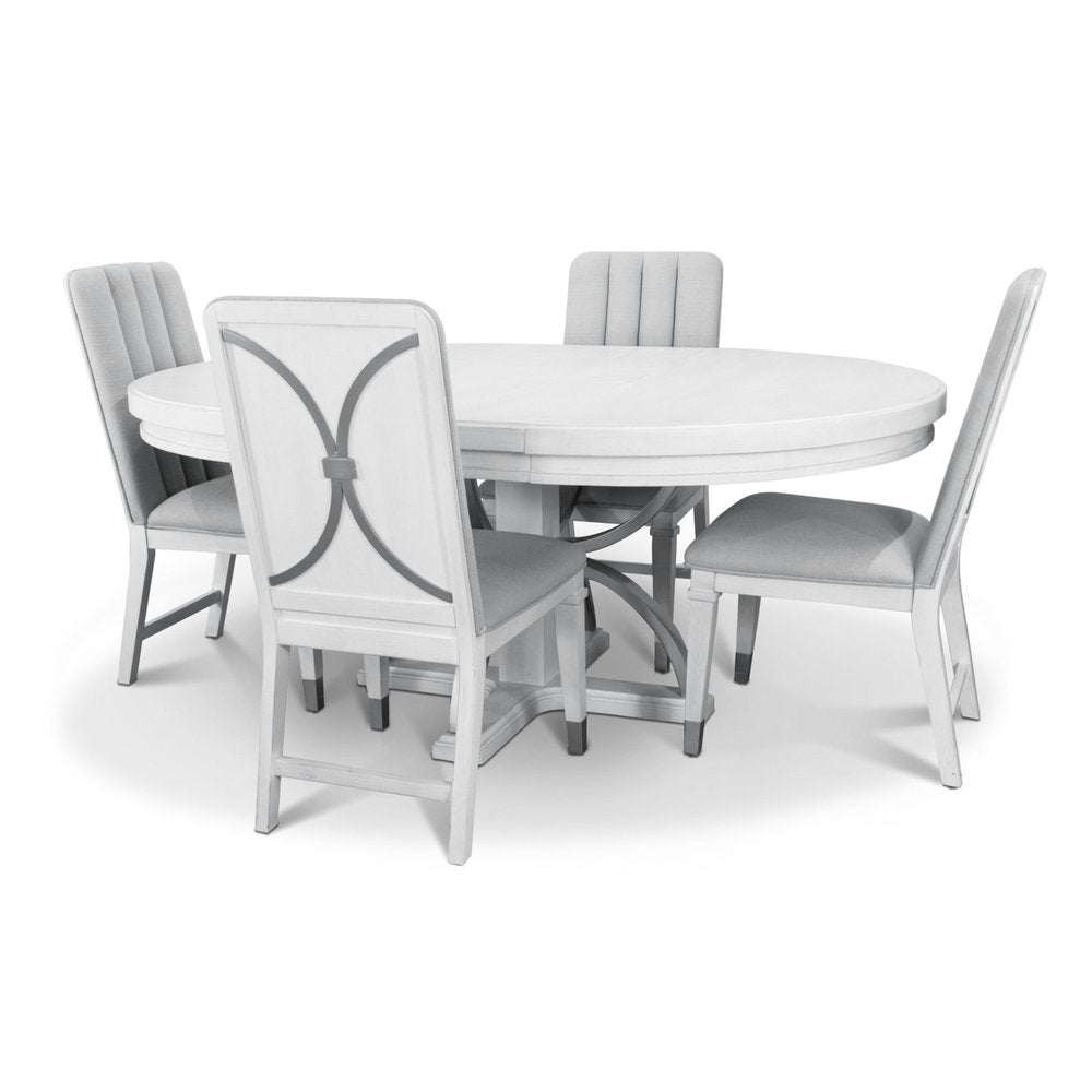 Finn & Louise - Point Breeze - Round Dining Table with Metal and 20" Leaf (52"-72") - Fresh White with Soft Grey Glaze Finish - FL-D65085-FRESHWHITE view 6