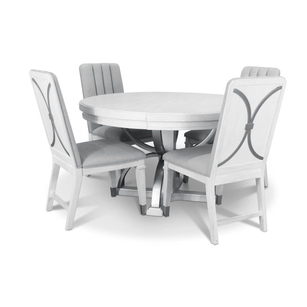 Finn & Louise - Point Breeze - Round Dining Table with Metal and 20" Leaf (52"-72") - Fresh White with Soft Grey Glaze Finish - FL-D65085-FRESHWHITE view 7