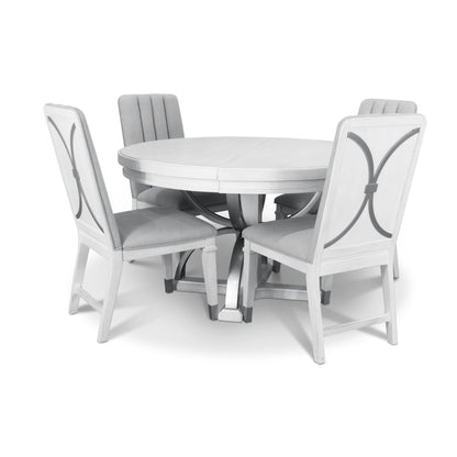 Finn & Louise - Point Breeze - Round Dining Table with Metal and 20" Leaf (52"-72") - Fresh White with Soft Grey Glaze Finish - FL-D65085-FRESHWHITE view 7