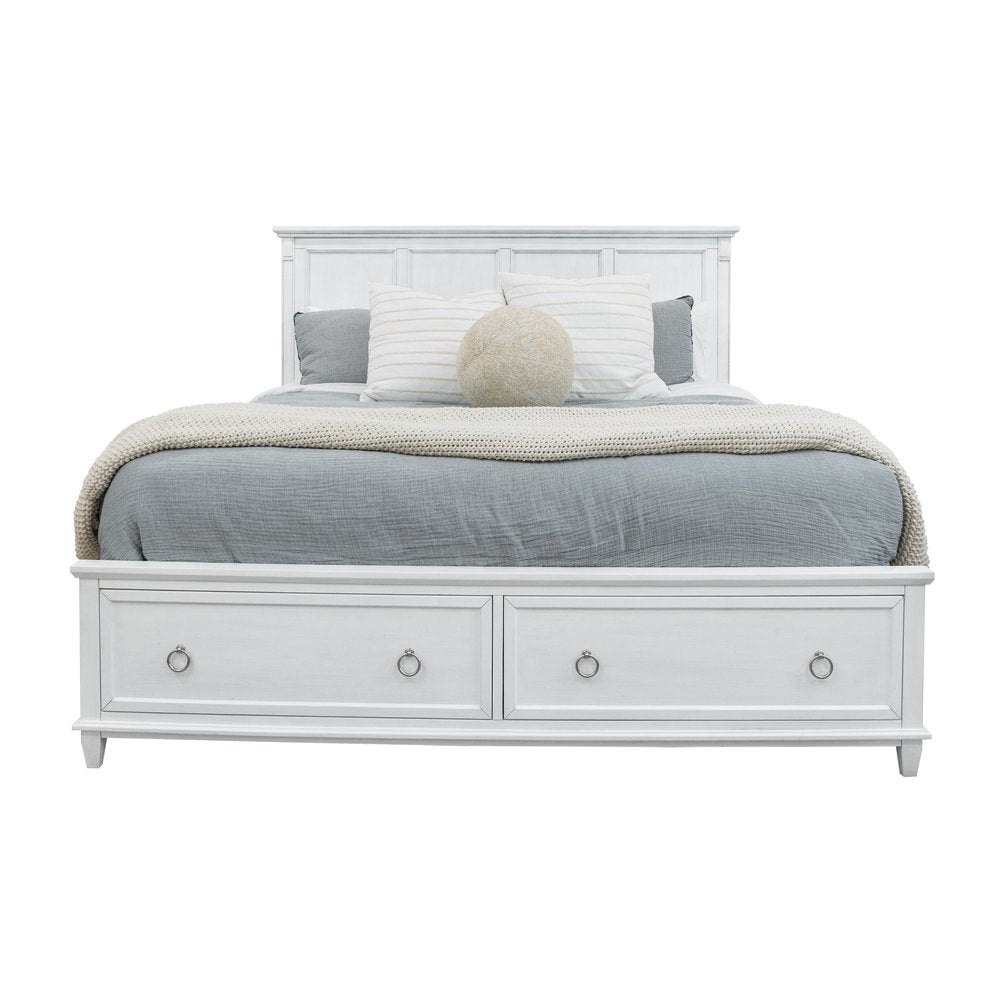 Finn & Louise - Point Breeze - Storage Bed - Queen - Fresh White with Soft Grey Glaze Finish - FL-B650QBED-STORAGE-FRESHWHITE view 1