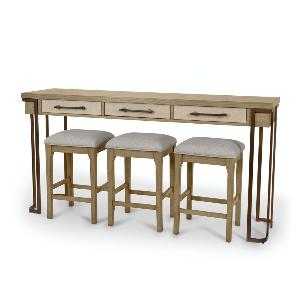 Finn & Louise - Rio Vista - 3-Drawer Console with Power Strip, USB-A and USB-C Port and 3 Stools - Muted Earth Tones and Clay Finish - FL-B70004-SET-EARTHCLAY view 1